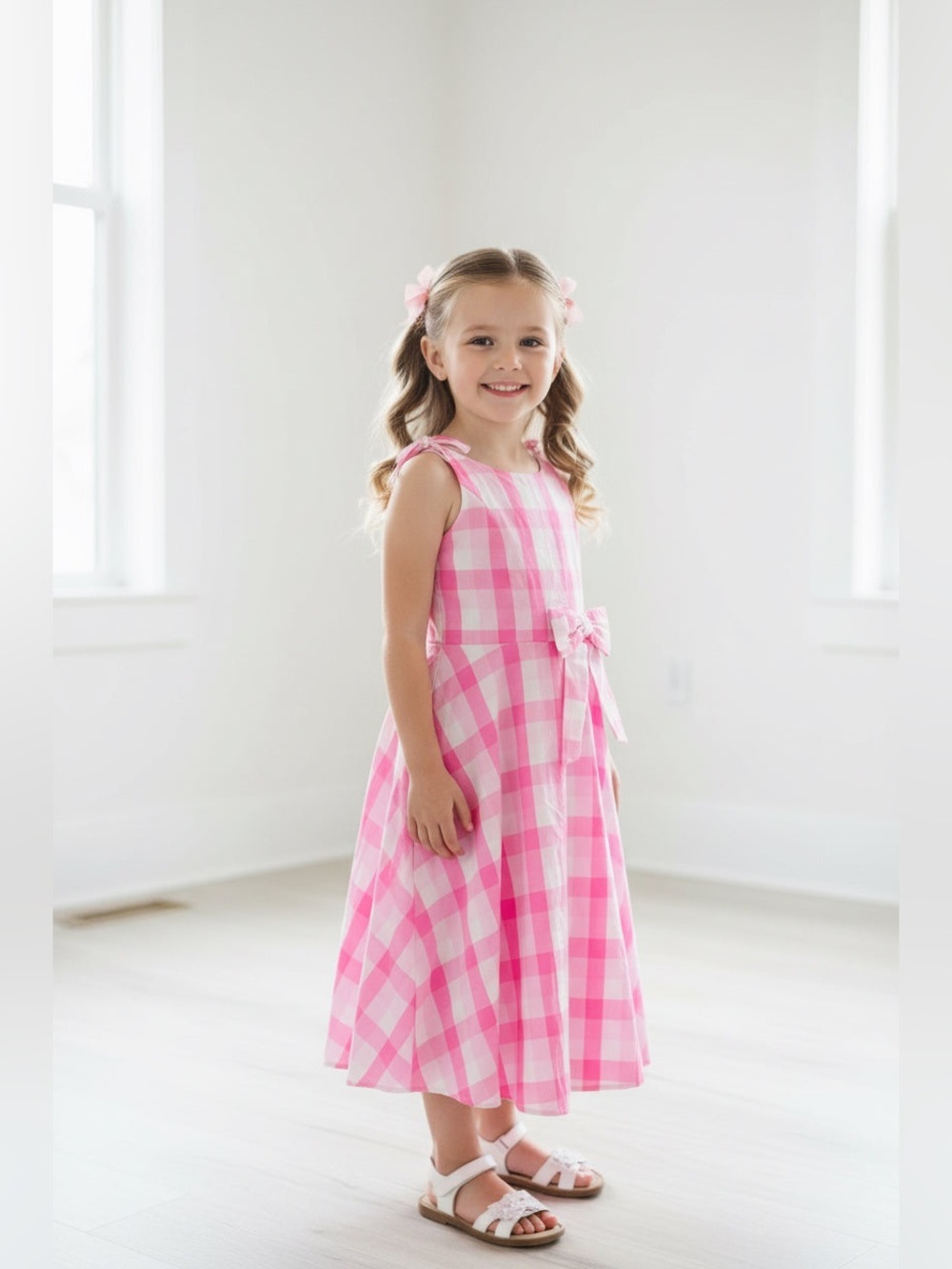 Xtraordinary Pink and White Gingham Sleeveless Nightgown with Bow